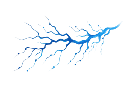 A vibrant blue lightning bolt with intricate branching patterns on transparent background, symbolizing energy and power. electric design is dynamic and visually striking png