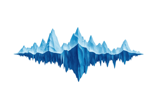 en overkligt bild av blå isberg speglad vertikalt, skapande symmetrisk, abstrakt berg räckvidd mot genomskinlighet bakgrund. isig toppar och reflektioner framkalla känsla av lugn och undra png
