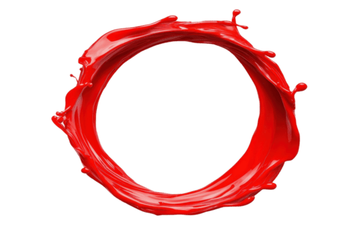 en vibrerande röd måla stänk former dynamisk cirkulär form, skapande känsla av rörelse och energi mot genomskinlighet bakgrund. fluiditet och djärv Färg göra den visuellt slående png