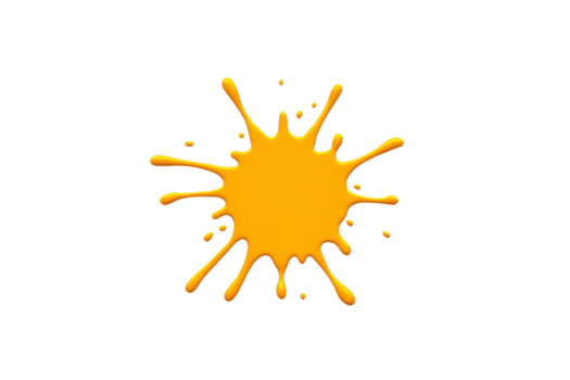 A vibrant yellow paint splatter on transparency background, showcasing dynamic energy and creativity. splash pattern is irregular, with droplets radiating outward, creating striking visual effect png