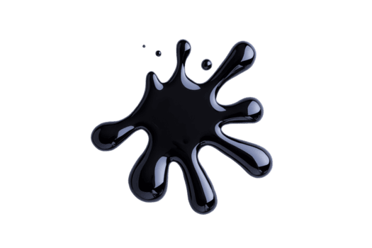 A glossy black ink splatter with shiny surface and irregular shape, isolated on transparency background, creating striking contrast png
