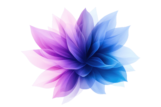 un vibrante resumen flor con en capas pétalos en sombras de púrpura, rosa, y azul, creando fascinante y vistoso diseño. pétalos superposición, formando simétrico y armonioso modelo png