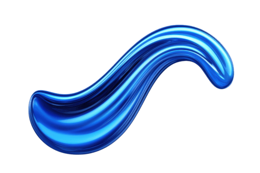 A shiny, abstract blue wave shape with smooth, glossy surface and fluid design, isolated on transparency background. vibrant color and dynamic form create modern, artistic impression png