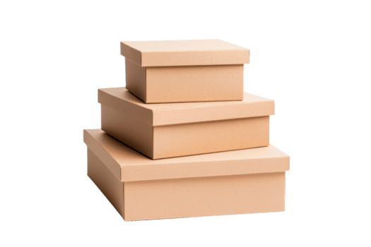 A Three stacked cardboard boxes of varying sizes are arranged neatly, showcasing simple and practical design. boxes are perfect for storage or shipping, emphasizing functionality and versatility png