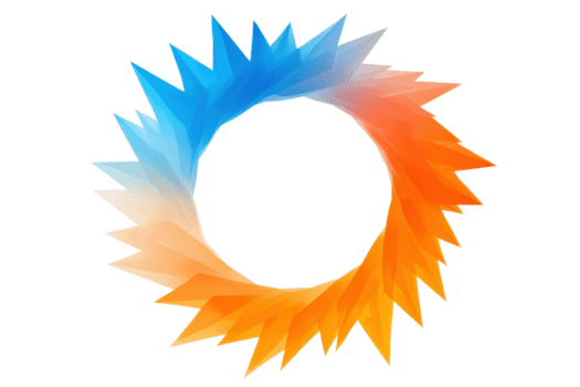 un vibrante resumen circular diseño con afilado, dentado bordes transiciones suavemente desde frio azul a calentar naranja matices, creando dinámica y energético visual efecto png