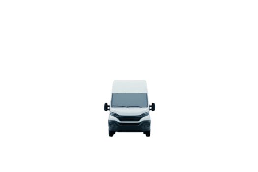 A white delivery van is isolated on transparency background, showcasing its front view. vehicle is modern and sleek, emphasizing its utility and design png
