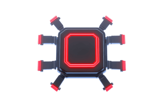 en trogen svart och röd lysande enhet med flera olika utstående vapen, liknar hög tech grej eller komponent. design är elegant och symmetrisk, föreslår Avancerad teknologi png