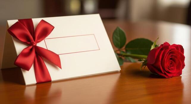 A red rose and a note on a table photo
