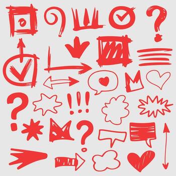 Collection of red hand drawn checkmarks circles and x marks vector