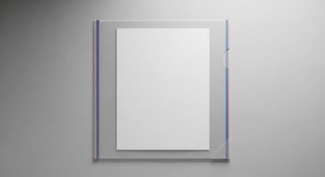 Clear plastic folder showcasing a blank white sheet of paper with colored stripes perfect for presentations and office stationery mockups photo