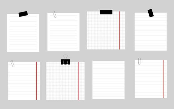 set of note paper with clips design element vector