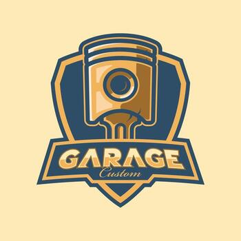 Garage Custom Emblem and Sticker with Piston Illustration inside It. vector