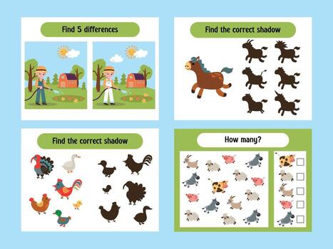 Farm activity for kids with animals vector