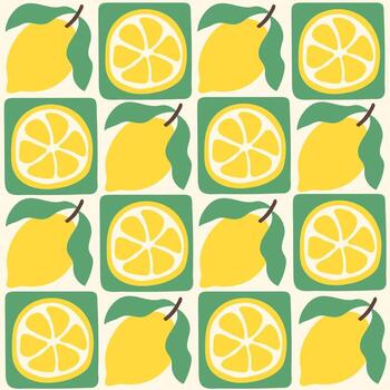 Lemon Geometric Seamless Pattern with Slice and Leaf vector