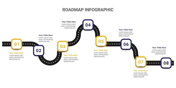 mapa vial viaje infografía diseño con 8 pasos vector
