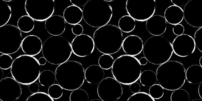 Abstract geometric seamless pattern with textured circles on black. Repeat geometry brush strokes texture. Great for textile, fabric, wallpaper, wrapping and packaging vector