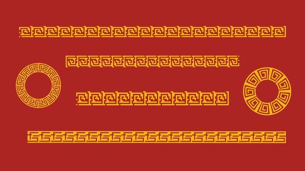 Decorative gold line ornaments on red background for design use vector