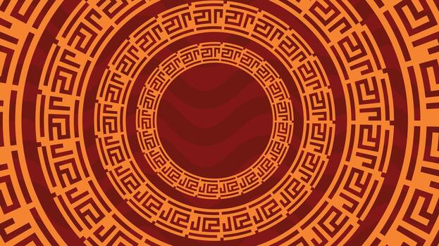 Red geometric circular maze pattern background for oriental design vector