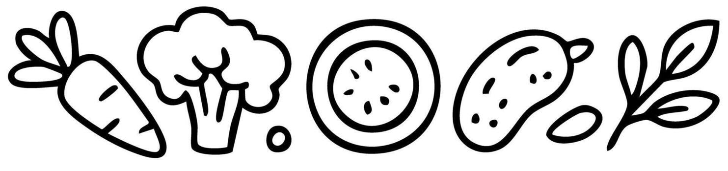 lineal vegetal marco con Zanahoria brócoli y Pepino diseño vector