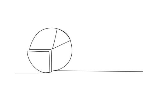 Pie chart with exploded segment continuous line drawing one line art llustration isolated on white. vector