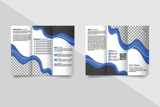 Abstract Business Brochure Template with Blue Checkered Wave Pattern Layout vector
