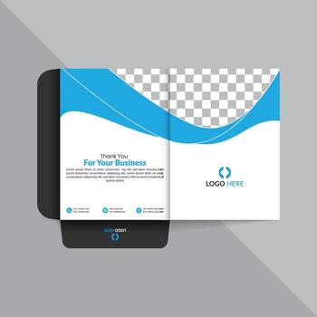Contemporary Blue and Black Presentation Folder Template with Wave Pattern Design vector