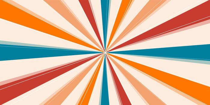 Retro 70s Abstract Wavy Background. Groovy Radial Pattern of Flowing Orange, Red, and Teal Lines Converging in the Center on a Cream Colored Backdrop vector