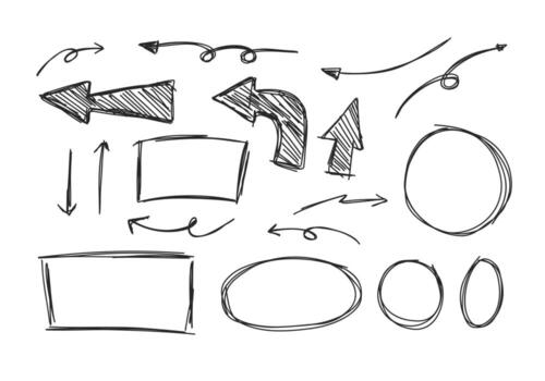 scribble arrow, underline, and circle scribble for presentation and education highlight hand drawn doodle style vector