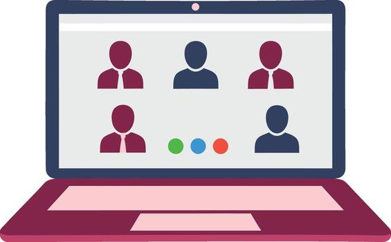 Laptop screen displaying a conference with multiple participants. vector
