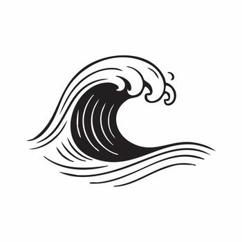 Monochromatic Wave Crest Illustration Simplicity in Marine Art A Classic Depiction of Ocean Power and Serenity in Format vector