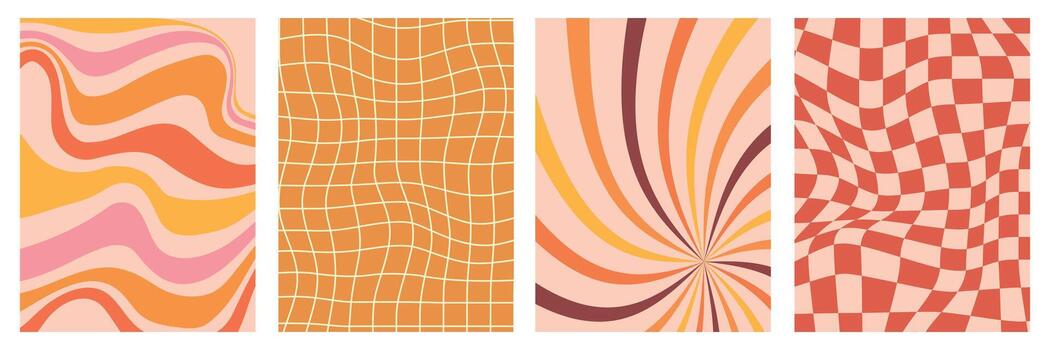 Set of Retro Abstract Backgrounds with Wavy and Geometric Patterns vector