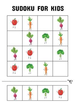 Fun Sudoku Activity with Cute Vegetable Characters vector