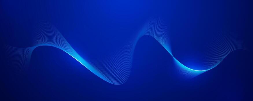 Blue luminous sine wave lines on a dark gradient background vector