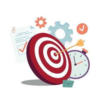red target with a clock and other items vector
