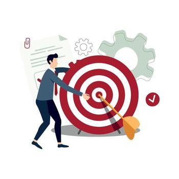 businessman with dart in target, business strategy, goal, target vector