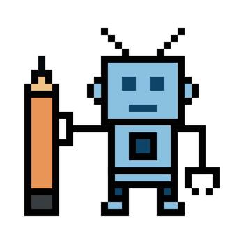 Cute design pixel robot work robotic machine chat bot ai factory decor. vector