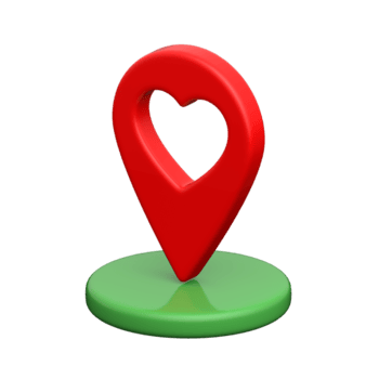 Location pin with heart symbol marking romantic places png