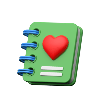 Notebook with heart symbol representing romantic notes or diary, ready to use illustration png