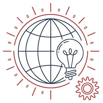 Globe with a lightbulb and gear, representing global ideas and innovation in business world earth vector