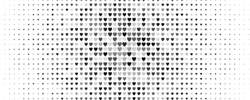amor corazón trama de semitonos modelo fondo, negro y gris degradado corazones en blanco crear resumen ola textura, sin costura mínimo romántico diseño para enamorado y Boda proyectos ilustración. vector