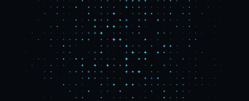 Star Blue Neon Background On Dark Night Sky With Cyan Glow, Minimal Copyspace Banner For Party, Tech, Web, And Event Design. Modern Cosmic Pattern. Illustration. vector