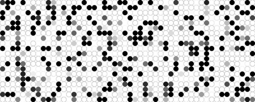 Monochrome dot grid, random filled cells, playful rhythm. Abstract data vibe, modern tech mood. Use background, banner, header, UI, print. Minimal geometric style. illustration vector
