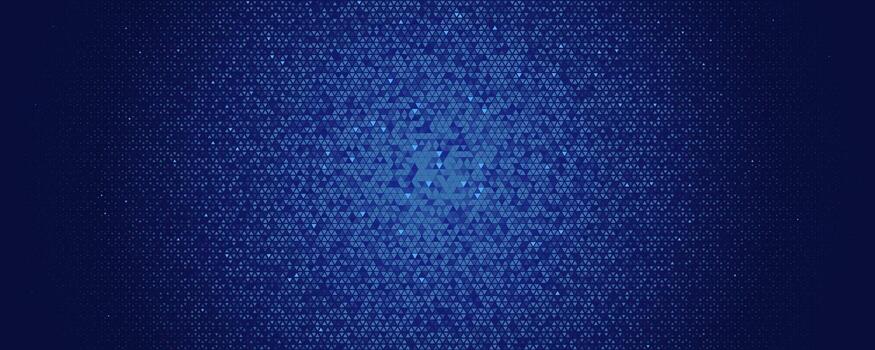 Blue triangular halftone burst, center glow, tech pulse. Topics technology, data, cybersecurity. Use background, banner, website header, presentation. Geometric minimal style. illustration. vector