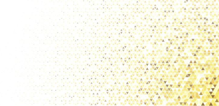 Luxury mosaic gradient background, gold triangle pattern with fade, geometric white golden backdrop for premium product promo, certificate, invitation. Yellow low polygon triangles BG. texture vector