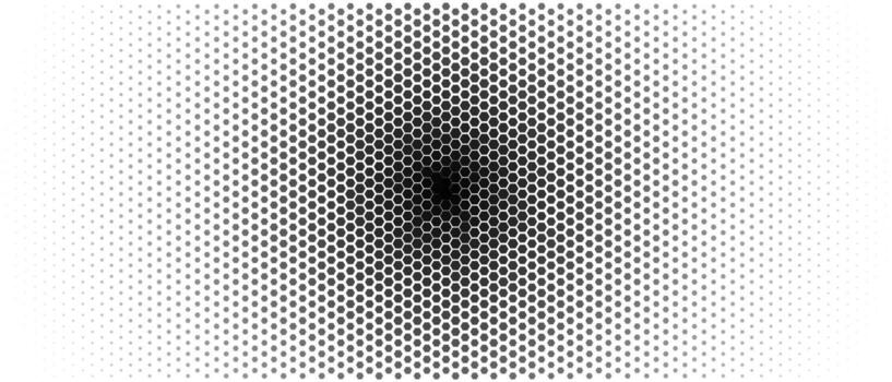 resumen trama de semitonos hexágono fondo, monocromo panal túnel desvanecimiento a punteado degradado con central atención y Copiar espacio. moderno geométrico tecnología estilo. ilustración vector