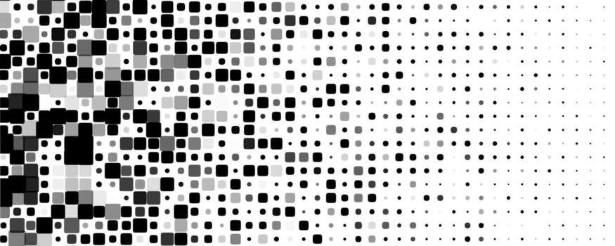 Halftone Mosaic Gradient Background, Black And Gray Rounded Squares And Dots On White, Abstract Seamless Fade Pattern For Modern Tech Design, Posters, Web And Branding. Illustration vector