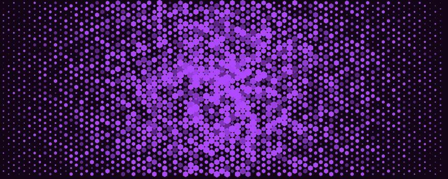 Abstract purple hexagon halftone background, neon techno grid with dynamic glow. Perfect for tech posters, event flyers, website hero, app splash, club promo, presentation cover. illustration vector