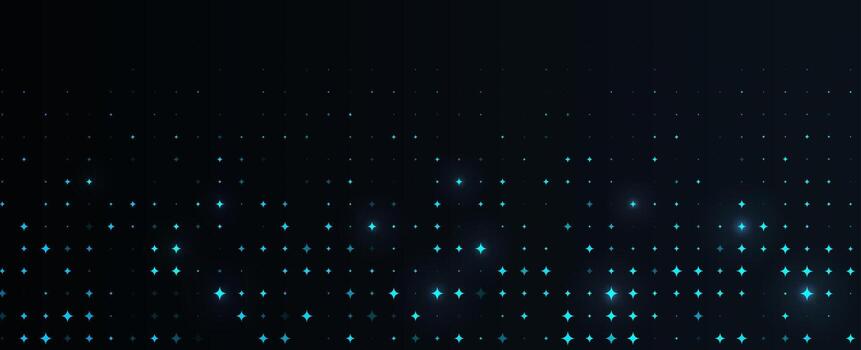 Blue Neon Star Background On Dark Night Sky With Cyan Glow And Soft Light Flares, Minimal Copyspace Banner For Tech, Party, Web And Event Design. Illustration vector