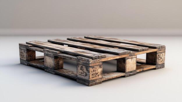 Aged wooden pallet, slightly angled, simple rectangular shape photo