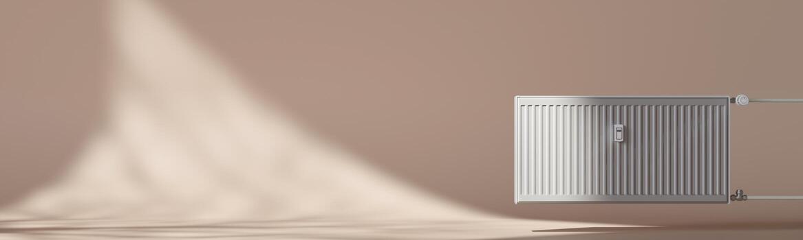 This 3D render features a sleek, modern radiator designed for efficient home heating. The background provides ample space for text, ideal for advertisements or informative banners photo